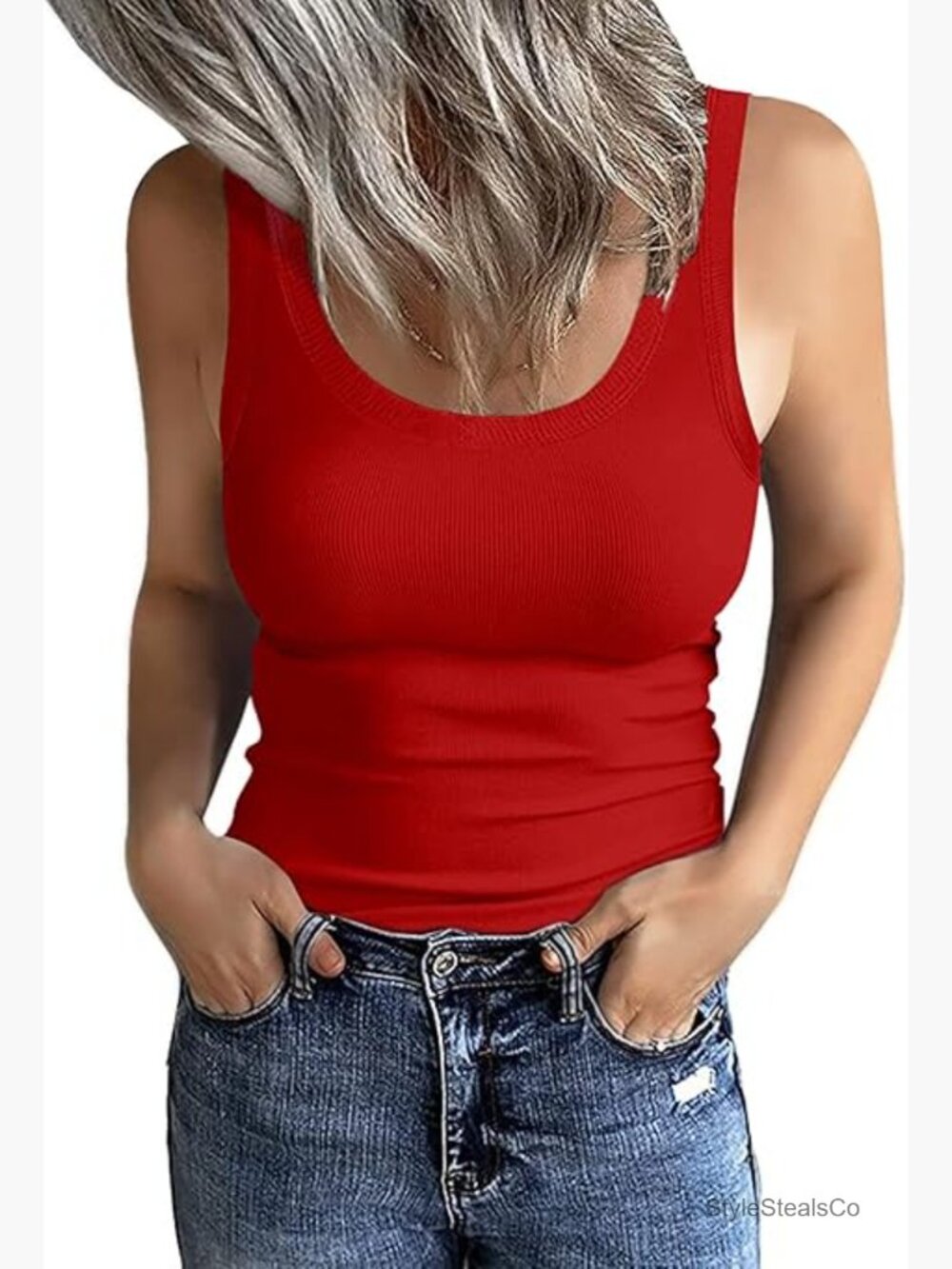 Sleeveless Scoop Neck Ribbed Tank Top Fitted Cami Tee Shirt